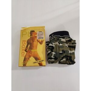 PLAY Intimo‎ iBoxer Trunks Olive Camo Vintage iPod Pocket Micro Mesh Small